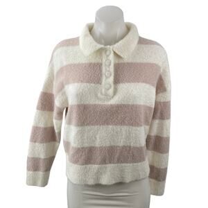 Nikka K Women's Stripe Collared Long Sleeve Button Polo Sweatshirt Sweater Top M